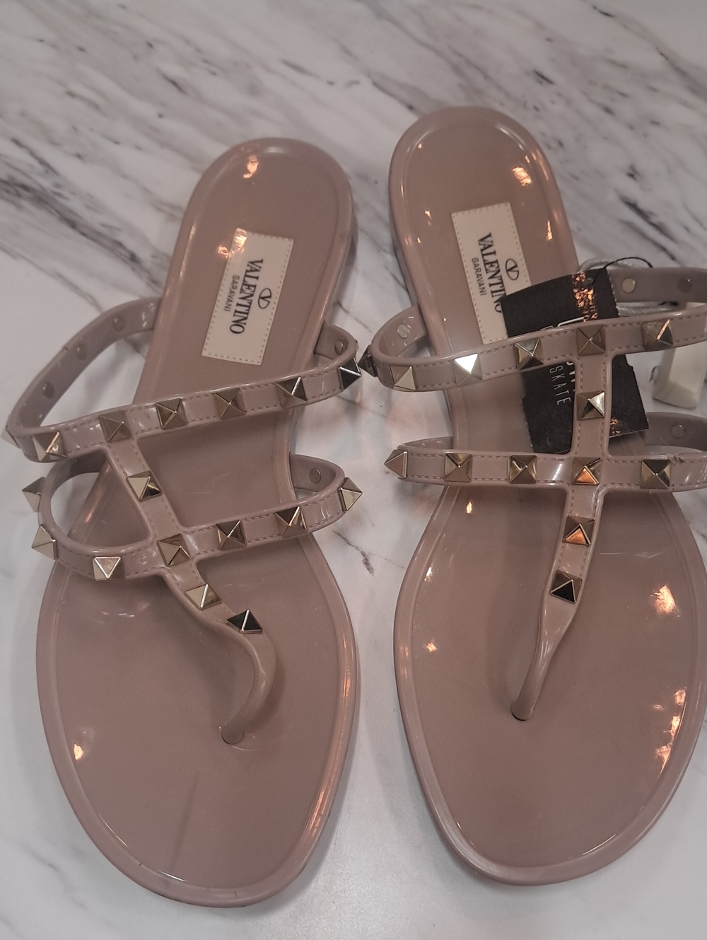 Valentino Nude Pink Rockstud Jelly Thong Sandals